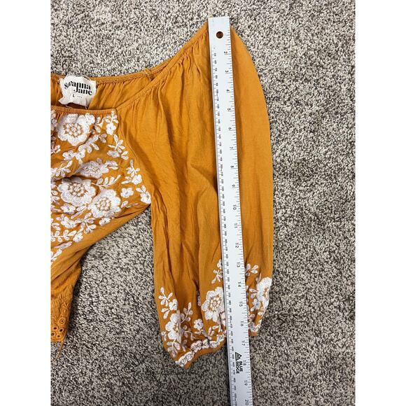 Savanna Jane Women L Boho Festival Floral Embroidered Cottagecore Peasant Blouse - Picture 11 of 12